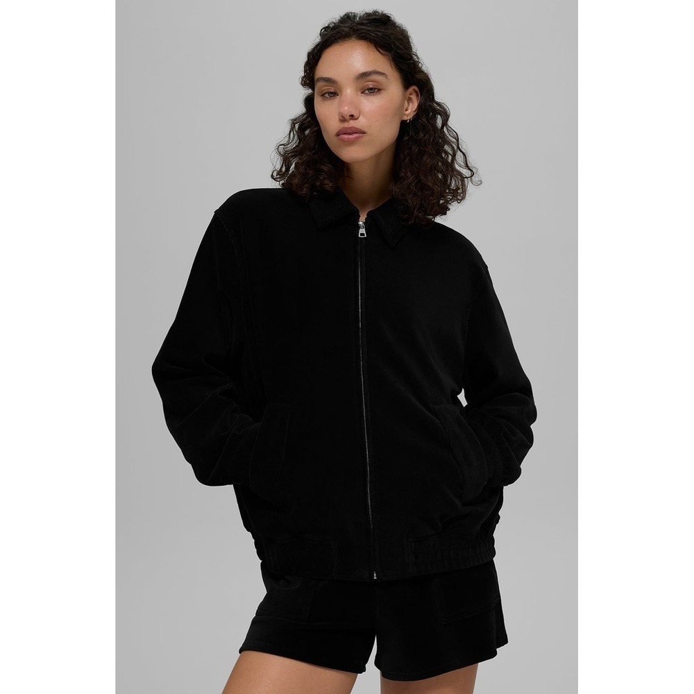Alo Micro Corduroy On Duty Jacket Women's Large Full Zip Puffer Bomber Relaxed